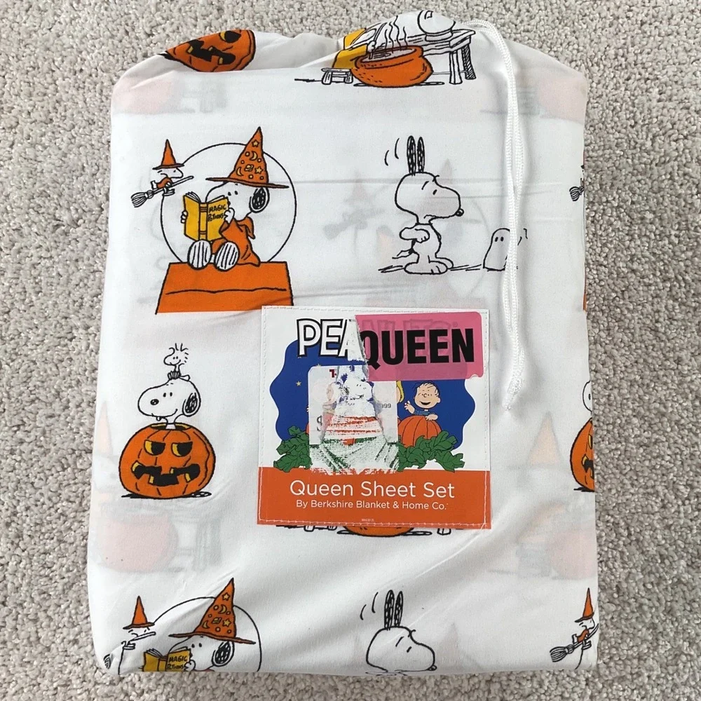 Peanuts Snoopy Halloween Queen Sheet Set Berkshire Blanket Wizard Pumpkin 4pc